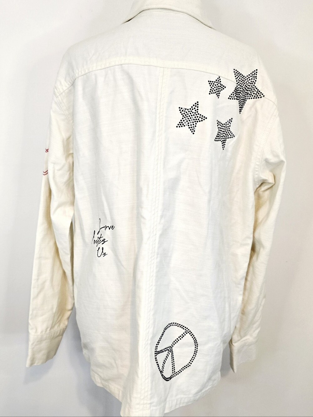 Peace Love World White Studded Star Utility Jacket Shacket Cotton Oversized Y2K - Picture 10 of 15